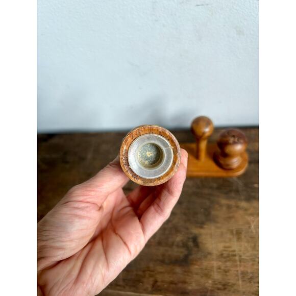Vintage Spanish Wooden Salt & Pepper Shakers and Stand, Set of 3 - Picture 4 of 7